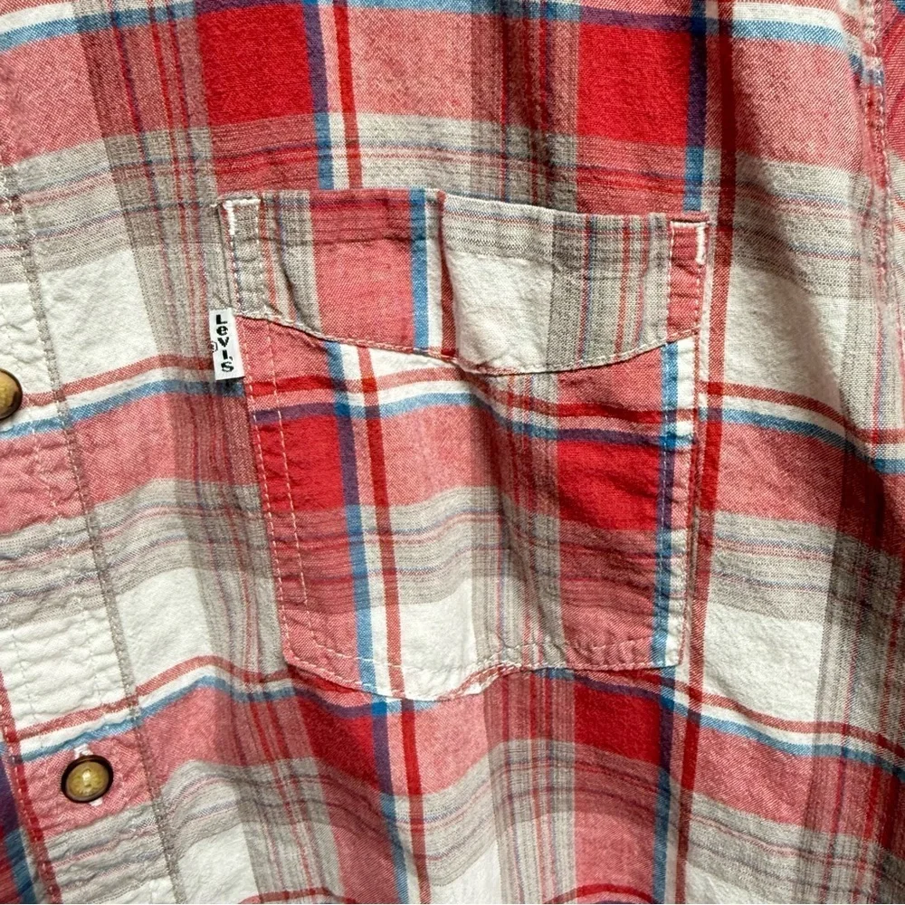 Levi’s | Cotton Red White Blue Plaid Short Sleeve Shirt – Vintage Americana | LG